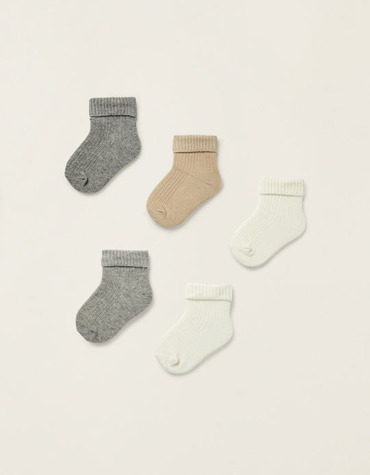 Pack of 5 Ribbed Cuffed Socks for Baby Boys, Multicolour
