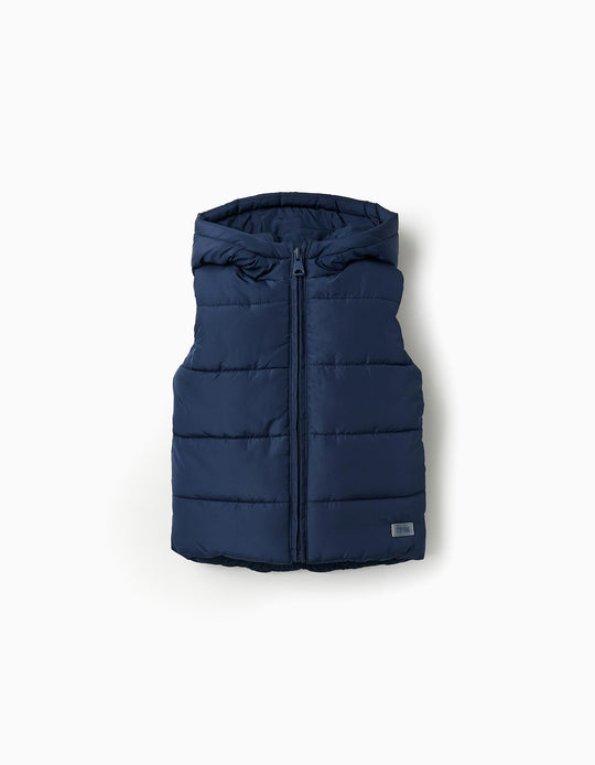 Padded Gilet with Polar Lining for Baby Boys, Dark Blue