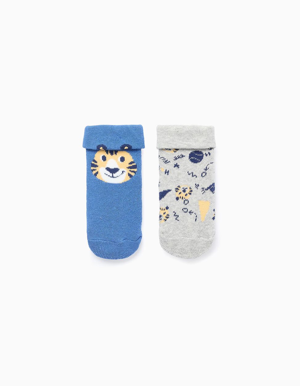 Pack of 2 Non-Slip Socks for Baby Boys 'Tiger', Grey/Blue | La vie en Rose | KSA