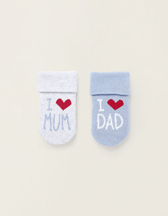 Pack of 2 Pairs of Thick Socks for Newborns and Babies, Grey/Blue