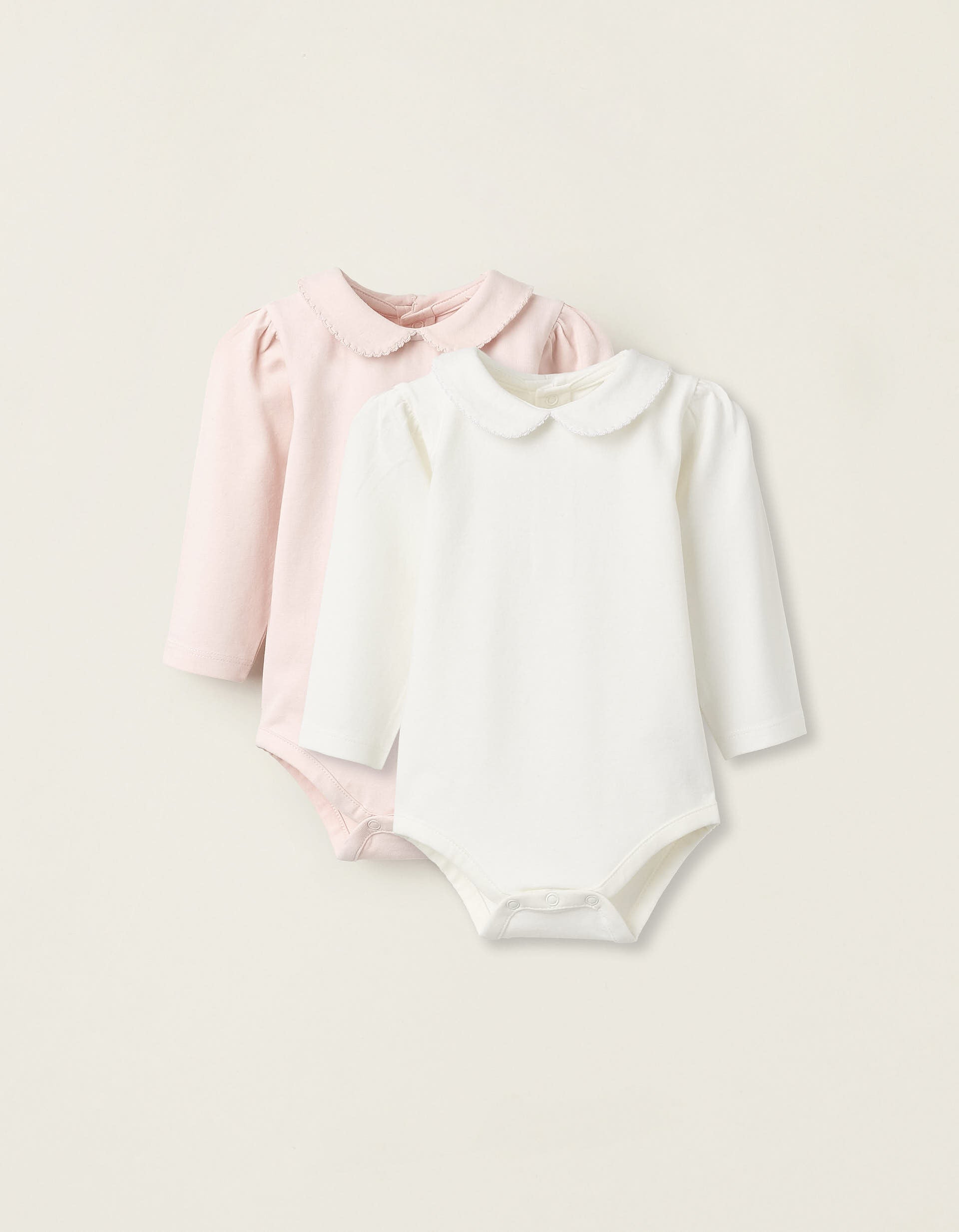 Pack of 2 Bodysuits with Peter Pan Collar for Newborn Girls White/Pink | Saudi Arabia