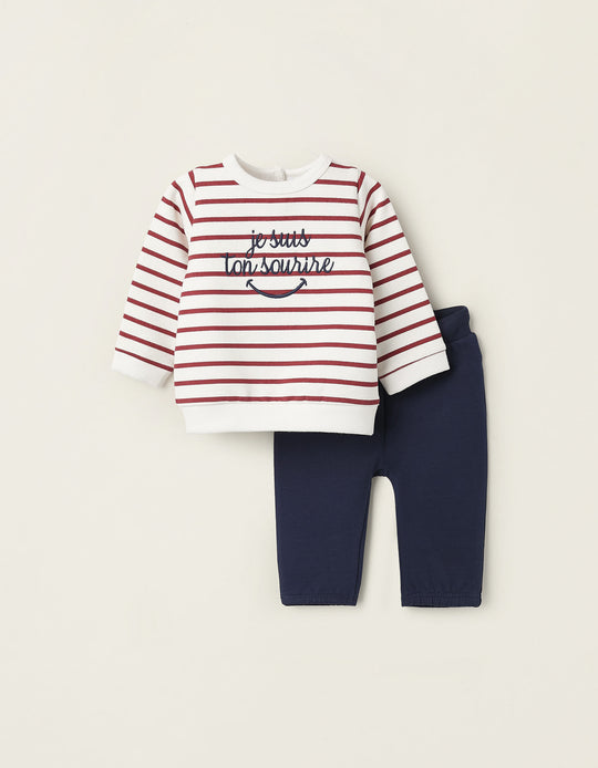 Sweatshirt + Trousers for Baby Boys 'Stripes', White/Blue