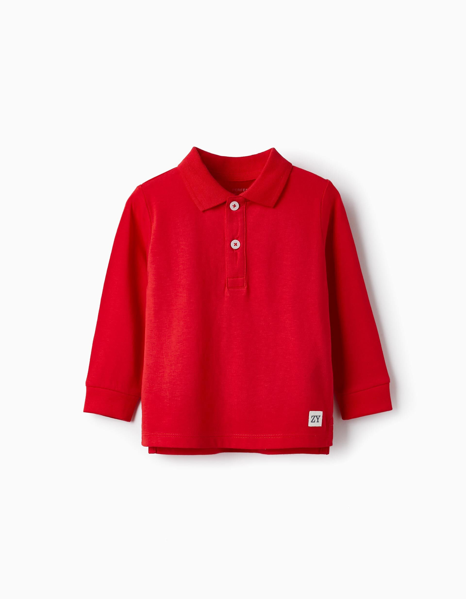 Long Sleeve Cotton Polo for Baby Boys Red | Saudi Arabia