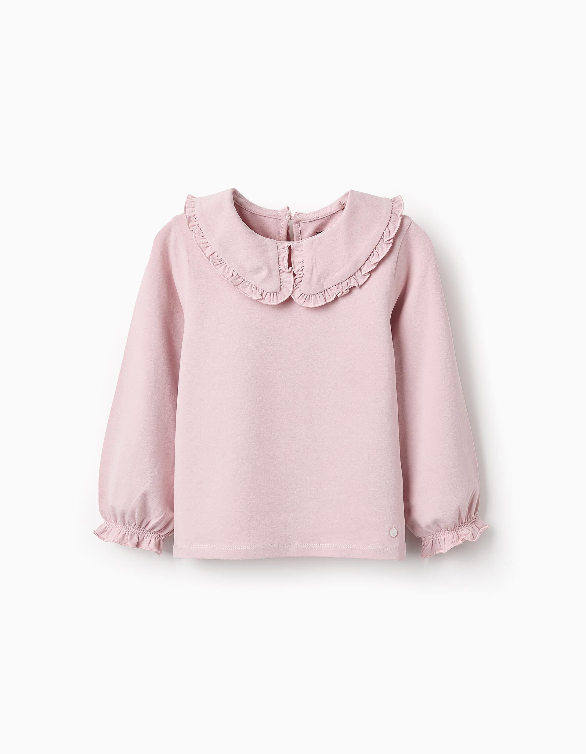 Long-sleeved T-shirt with Ruffles for Girls, Light Pink | Saudi Arabia