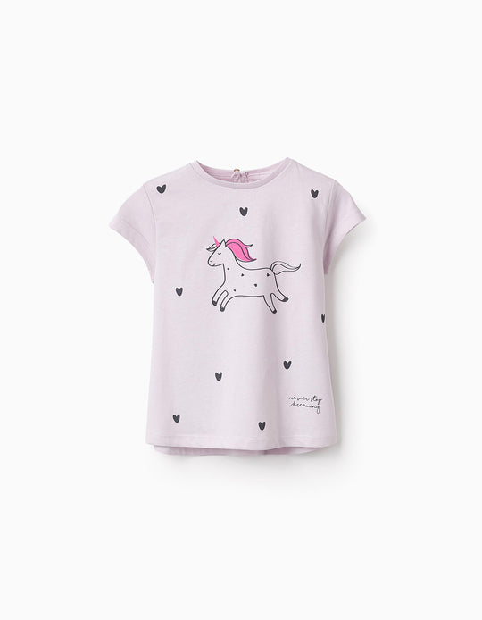 Cotton T-shirt for Baby Girls 'Unicorn', Lilac