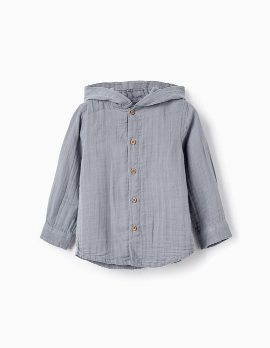 قميص بامبولا بقبعة للأولاد الرضع، أزرق