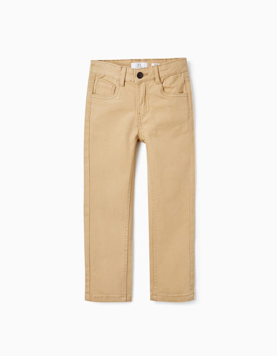 Cotton Twill Skinny Trousers for Boys, Beige