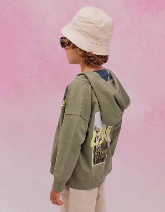 جاكيت بغطاء رأس للأولاد "فصل جديد"، أخضر