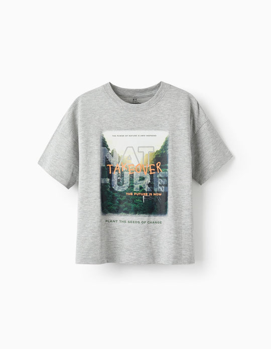 Cotton T-Shirt for Boys 'Nature Takeover', Grey