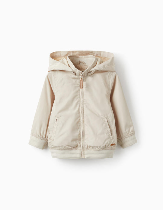 Hooded Jacket with Removable Hood for Baby Boy, Beige