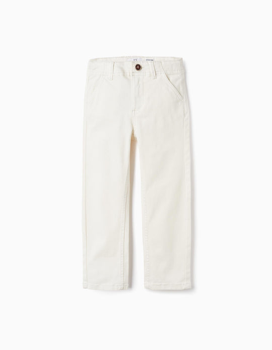 CHINO PANTS TWILL, WHITE, 3/4