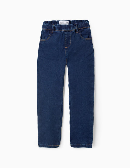 Denim Jeggings with Adjustable Waist for Girls, Dark Blue