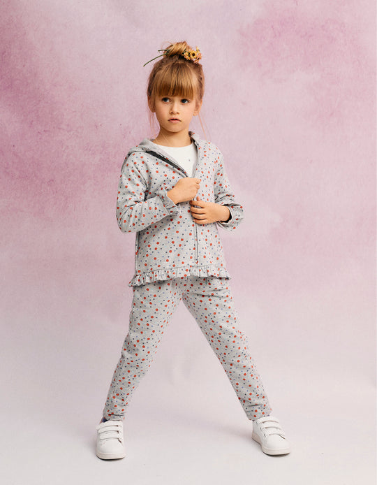 Cotton Trousers with Floral Pattern for Girls, Grey