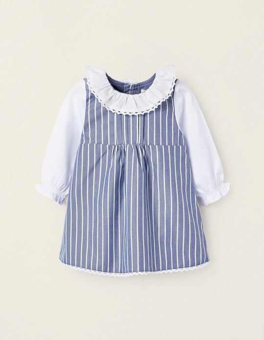 Striped Dress for Newborn Girls, Blue/White