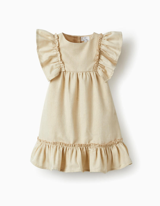 Dress with Ruffles and Lurex Threads for Baby Girls, Gold