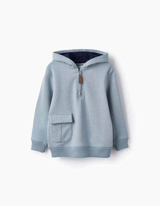 Cotton Hooded Sweatshirt for Boys, Light Blue