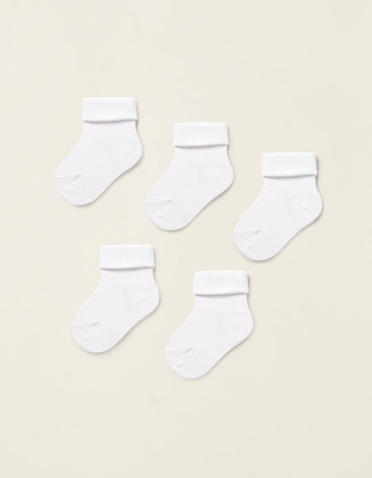 Pack of 5 Pairs of Cuffed Socks for Baby, White