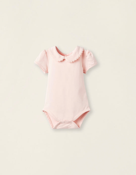 Short Sleeve Bodysuit in Cotton for Newborn Girls, Light Pink