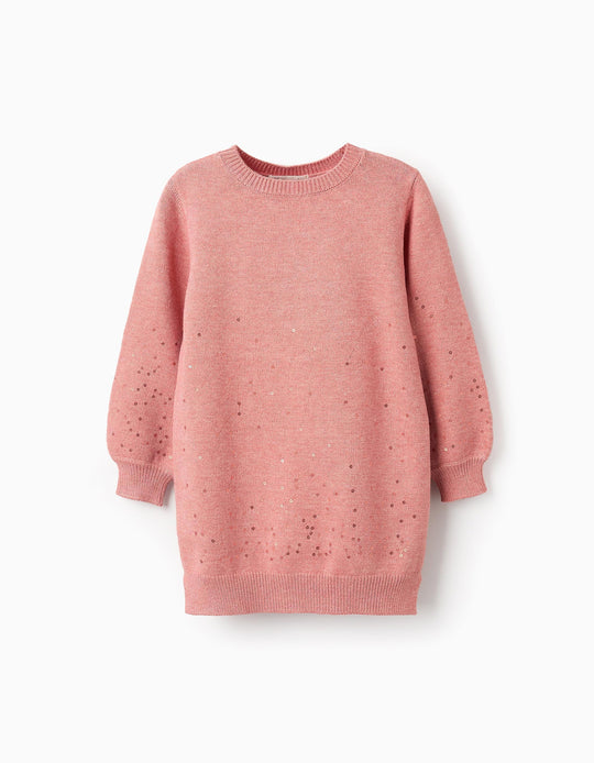 Knitted Dress with Sequins for Girls, Pink