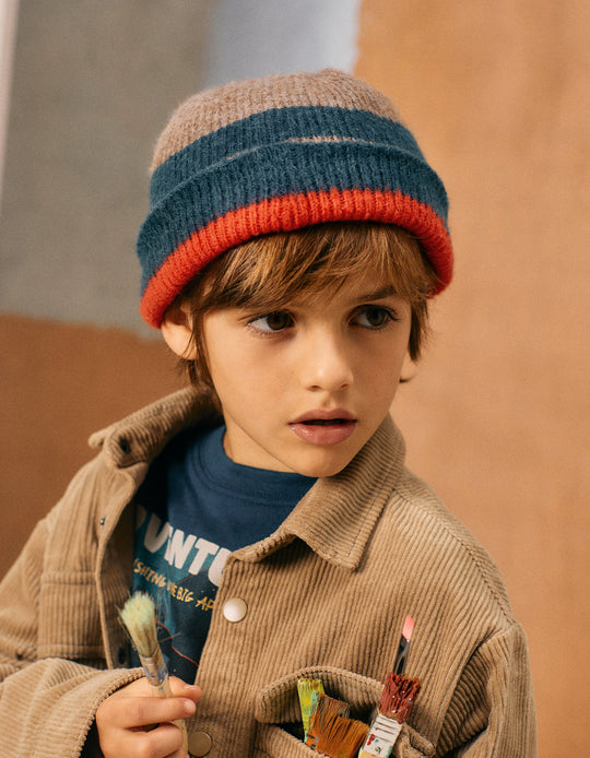 Striped Knit Beanie for Boys, Multicolour