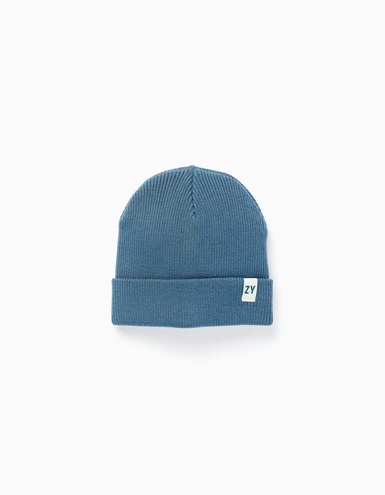 Ribbed Flexible Beanie for Boys, Turquoise