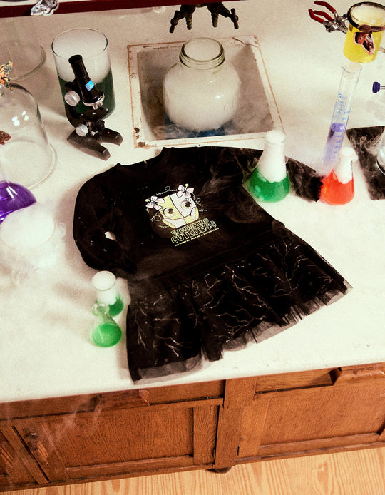 Glow in the Dark Sweat-Dress for Baby Girls 'Voodoo Doll', Black