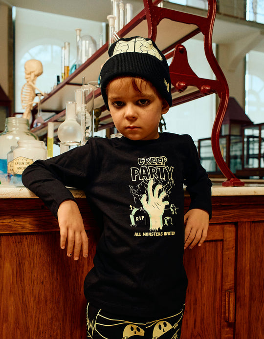 Glow in the Dark Halloween T-shirt for Boys 'Creep', Black