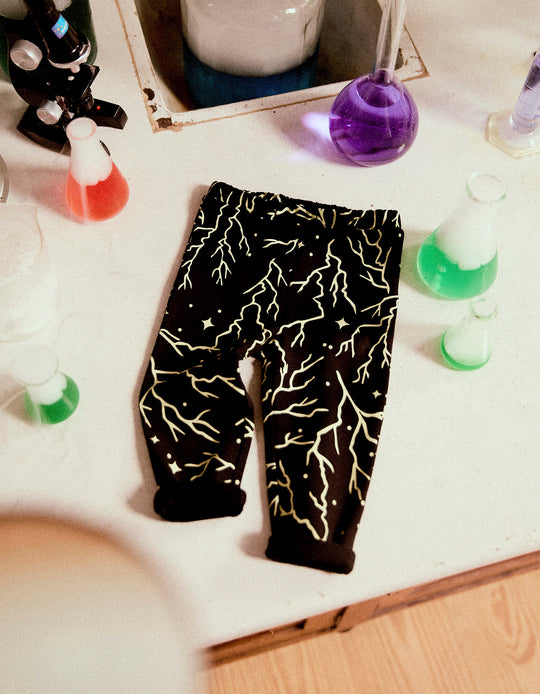 Fleece Leggings Glow in the Dark for Baby Girls, Black