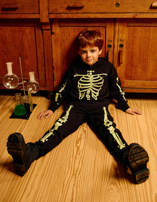 Glow in the Dark Hood-mask Sweatshirt for Boys 'Skeleton', Black