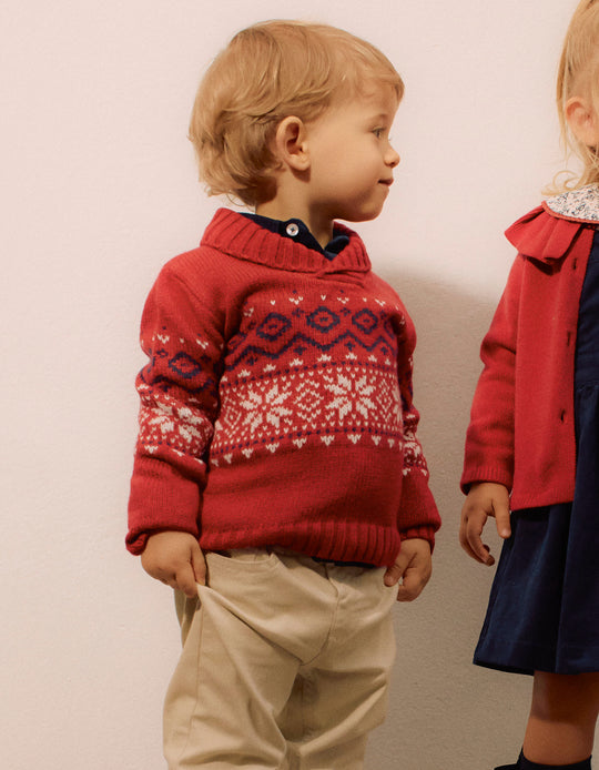Jumper with Shawl Collar for Baby Boys, Red