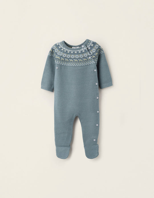 Knitted Jumpsuit for Newborn Boys, Blue