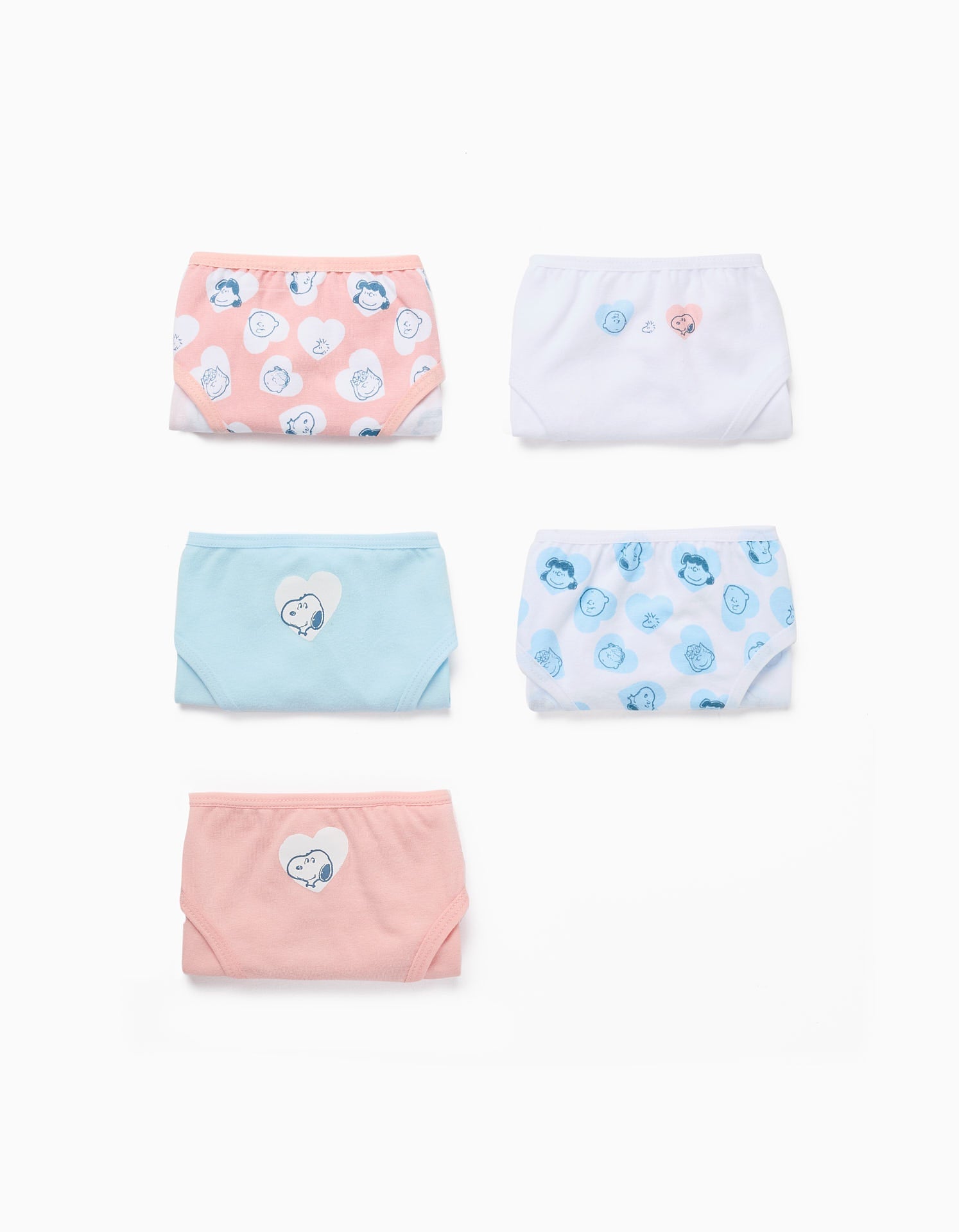 Pack of 5 Briefs for Girls 'Peanuts', White/Pink/Blue | La vie en Rose | KSA