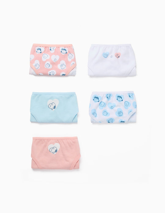 Pack of 5 Briefs for Girls 'Peanuts', White/Pink/Blue