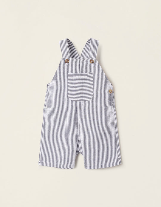 Striped Cotton Jumpsuit for Baby Boys, White/Blue
