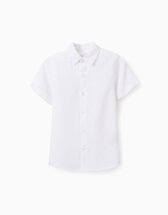 Shirt in Viscose, Cotton and Linen for Boys, White