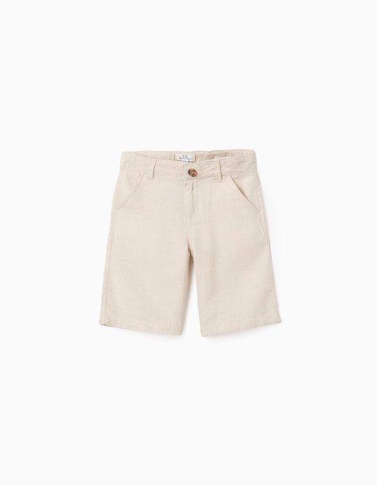 Chino Viscose and Linen Shorts for Baby Boys 'Long', Beige