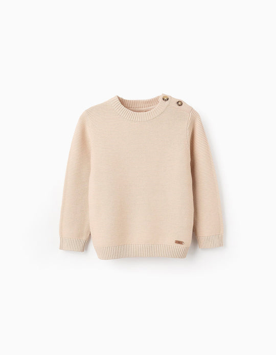 Knitted Jumper with Texture for Baby Boys, Beige