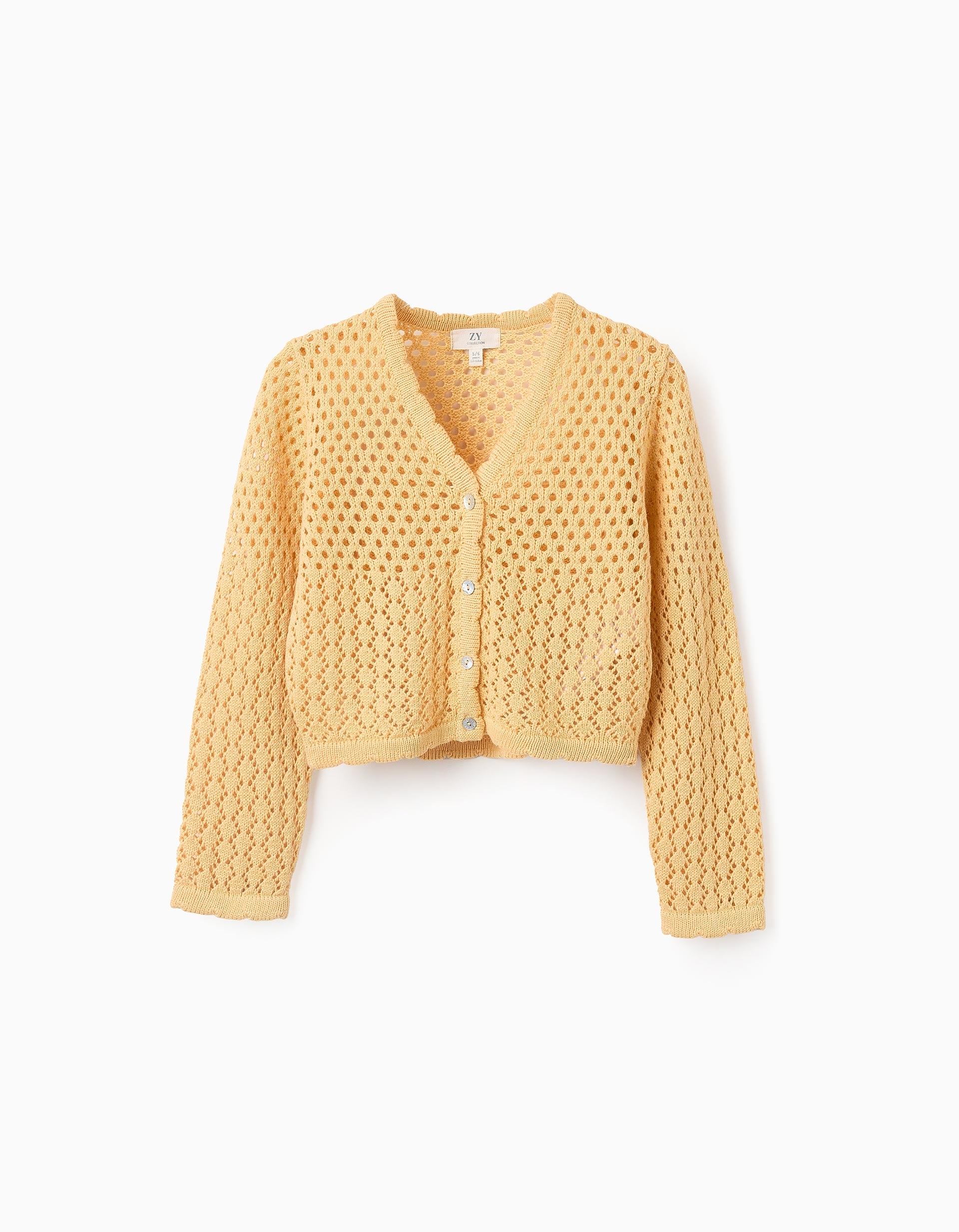 Cardigan in Cotton with Openwork for Girls, Yellow | La vie en Rose | KSA