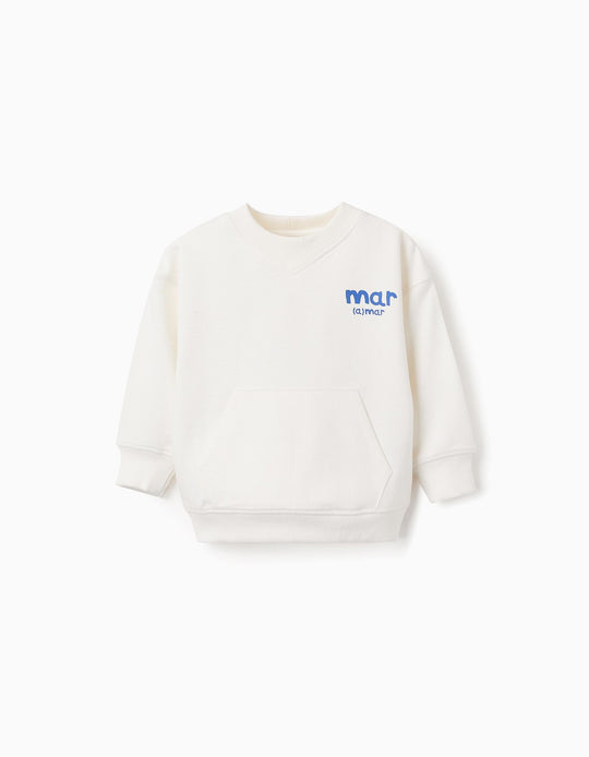Sweatshirt with Kangaroo Pocket for Baby Boys 'Love', White