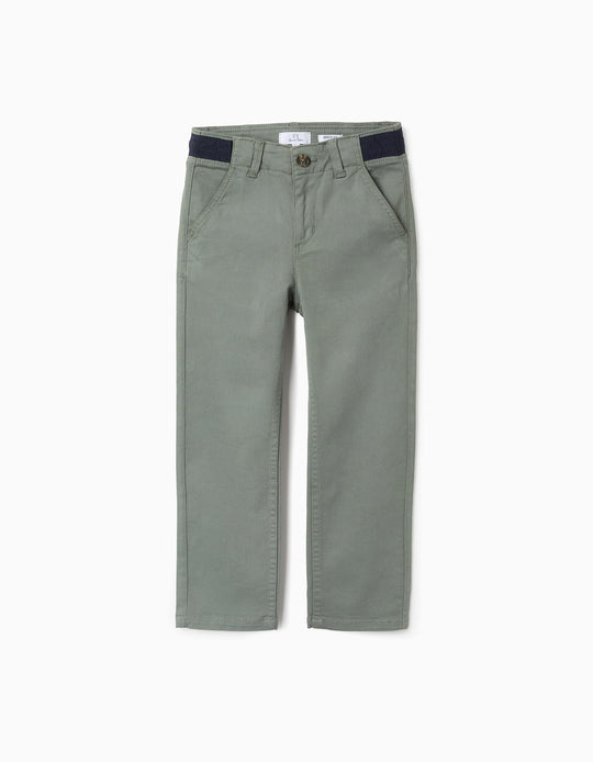 Chino Twill Trousers for Boys 'Slim', Green/Dark Blue