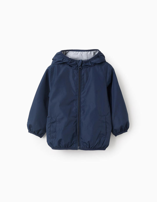 Hooded Windbreaker with Jersey Lining for Baby Boys, Dark Blue