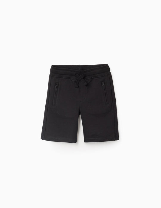 شورت جوجرز بجيوب بسحاب للأولاد، أسود