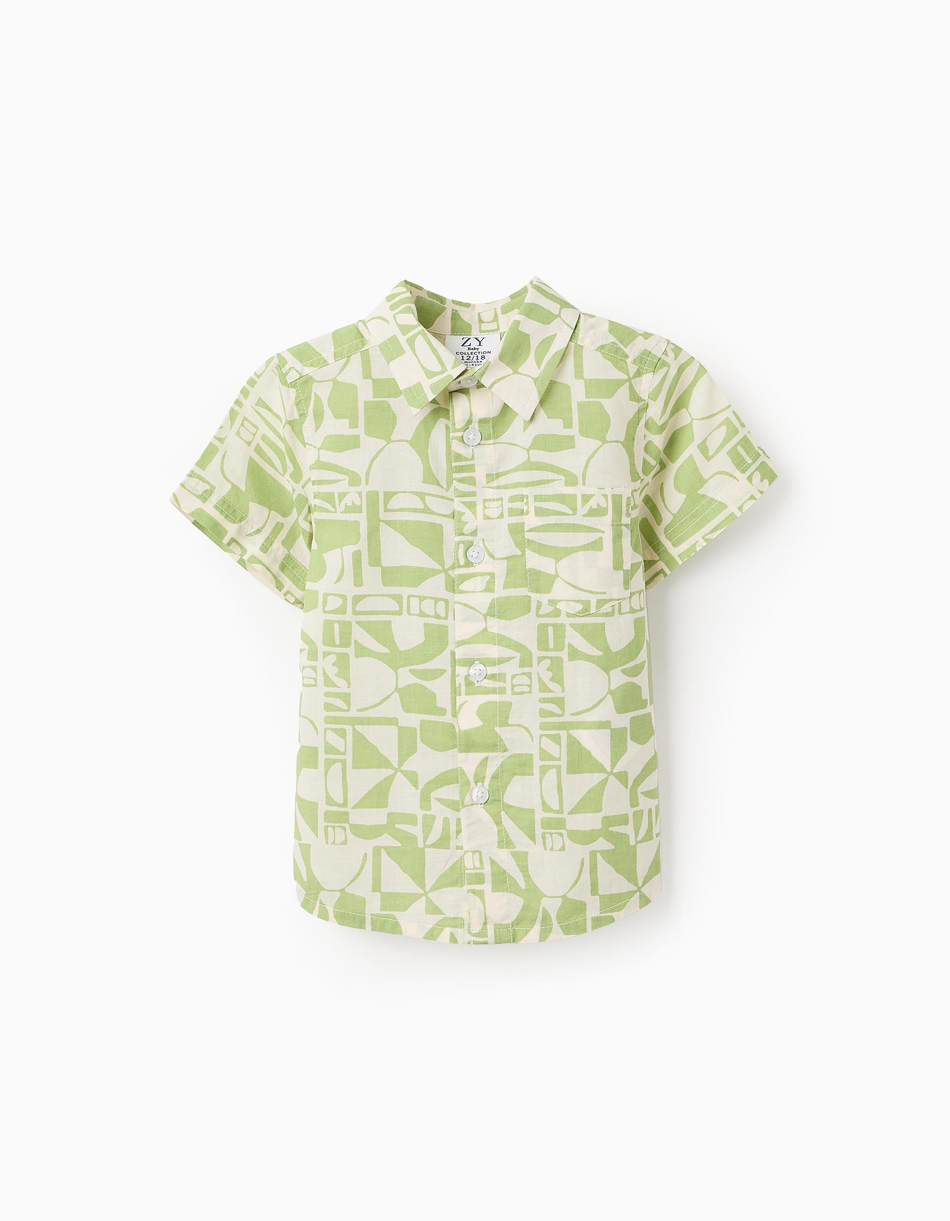 Short Sleeve Shirt with Pattern for Baby Boys, Green/White | La vie en Rose | KSA