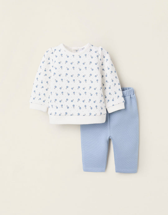 ترينك سوت مزهر بنسيج بارز للمواليد البنات، أزرق/أبيض