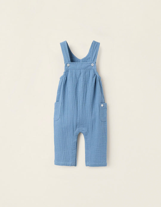 Cotton Muslin Jumpsuit for Newborns, Turquoise