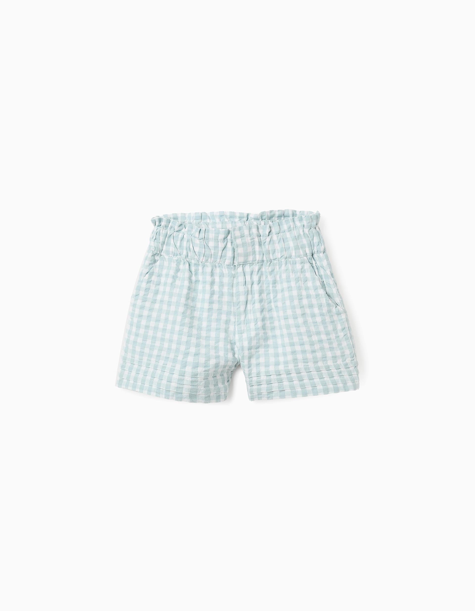 Cotton Shorts with Vichy Pattern for Girls 'B&S', White/Blue | La vie en Rose | KSA