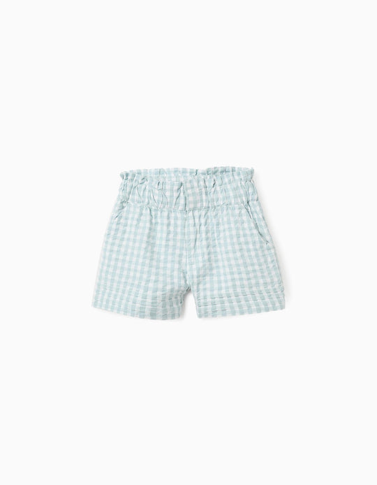 Cotton Shorts with Vichy Pattern for Girls 'B&S', White/Blue