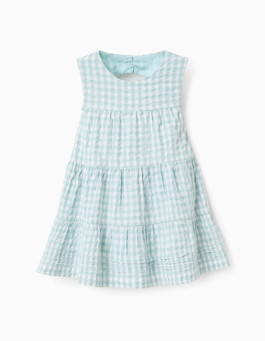 فستان فيشي بنقشة للبنات الرضع B&S، أخضر مائي/أبيض