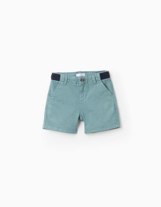 Twill Shorts with Contrast Waist for Baby Boys, Turquoise