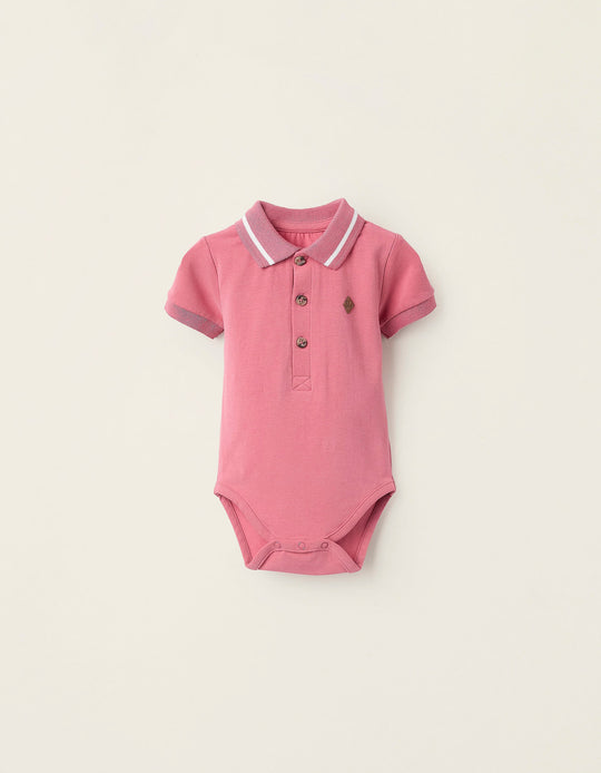 Polo-Bodysuit for Newborn Boys, Pink